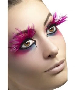 Smiffy's Fever False Eyelashes - Extravagant Pink Feather Plumes