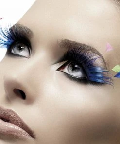 Smiffy's Fever False Eyelashes - Blue With Mint & Pink Feather Plumes