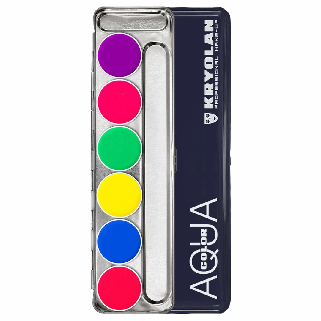 Kryolan AQUACOLOR UV-Dayglow 6 Palette - Face & Body Paint - Basic 3 Kryolan AQUACOLOR UV-Dayglow 6 Palette - Face & Body Paint - Basic
